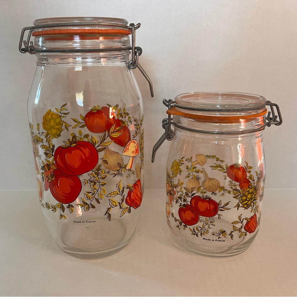 Vintage 70's Canister Set of 2 Arc Spice of Life Glass Jar Mushroom 1L & 2L MCM